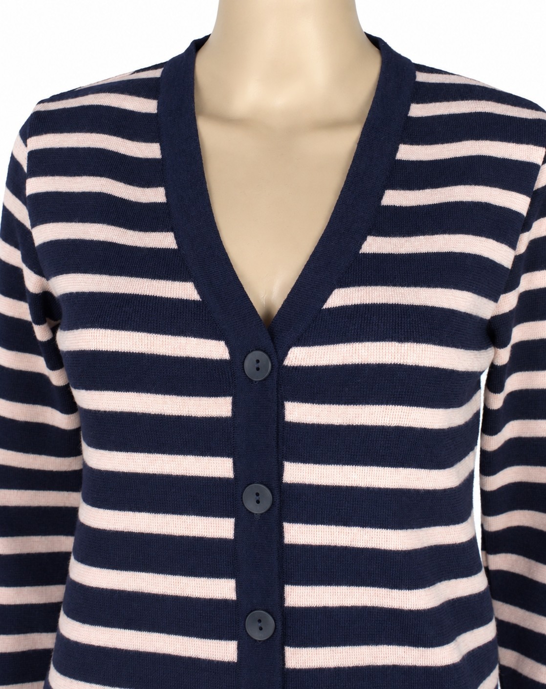 Jachetă navy/peach blush din lână cu nasturi